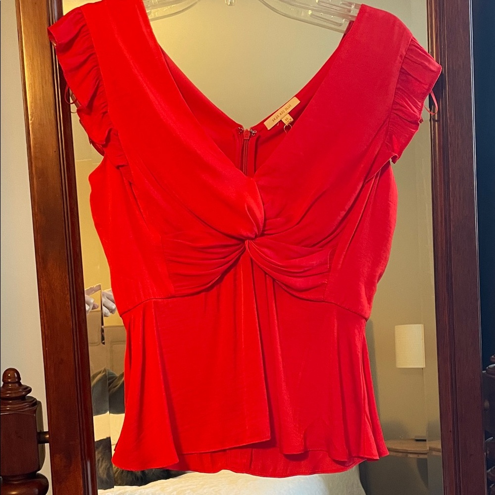 Skies Are Blue Vibrant Red Cap Sleeve Peplum Blouse